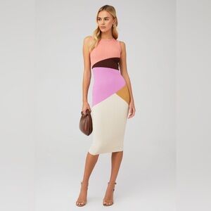 MINKPINK Evie Knit Sleeveless Midi Dress Size Large Multicolor Colorblock NWOT